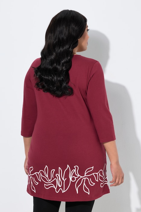 Longshirt, Motivdruck, A-Linie, Tunika-Ausschnitt, 3/4-Arm