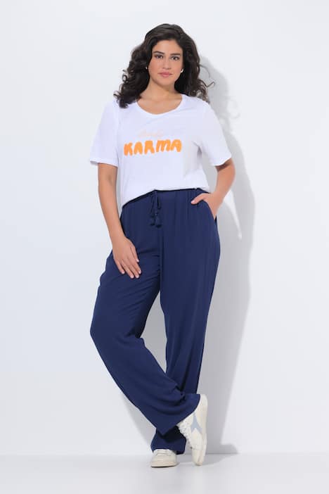 Pantaloni modello Rose in crêpe con taglio della gamba ampio e cintura elastica