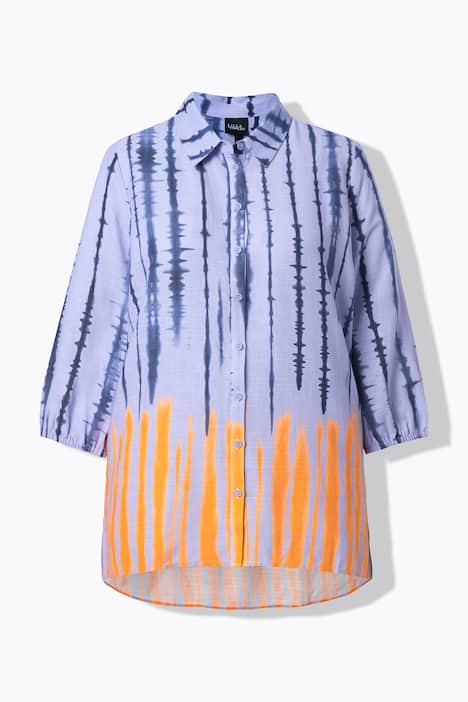 Bluse, Batikmuster, Hemdkragen, 3/4-Arm, Leinenmix
