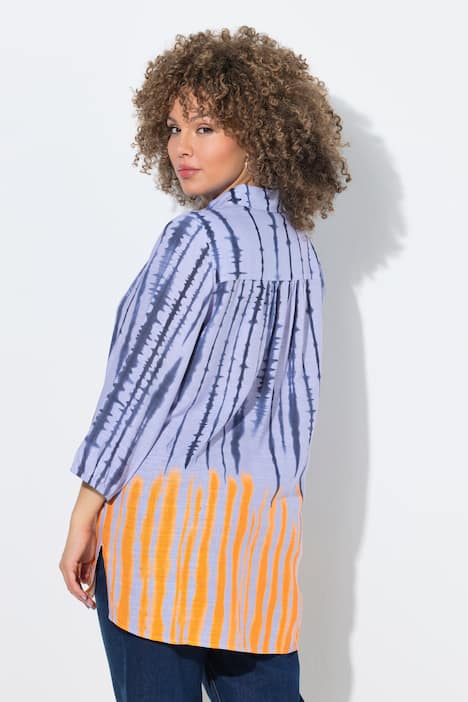 Bluse, Batikmuster, Hemdkragen, 3/4-Arm, Leinenmix