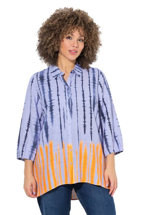 Halenka, batikovaný vzor, košilový límec, 3/4 rukávy, směs lnu