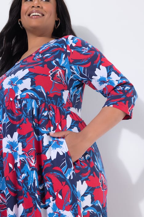 Jersey-Maxikleid, A-Linie, Rundhals, 3/4-Arm, Taschen