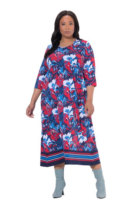 Žerzejové maxi šaty, A střih, kulatý výstřih, 3/4 rukávy, kapsy