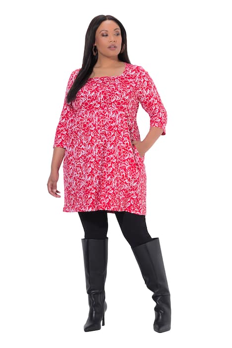 Dlouhé tričko, A střih, hranatý výstřih, 3/4 rukávy