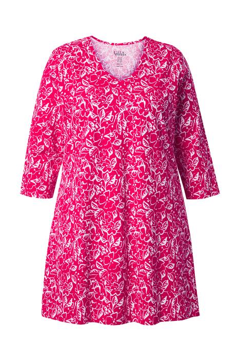 Dlouhé tričko, květy, A střih, výstřih do V, 3/4 rukávy