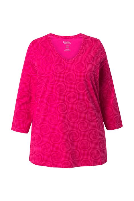 Dlouhé tričko, vzorované, A střih, výstřih do V, 3/4 rukávy