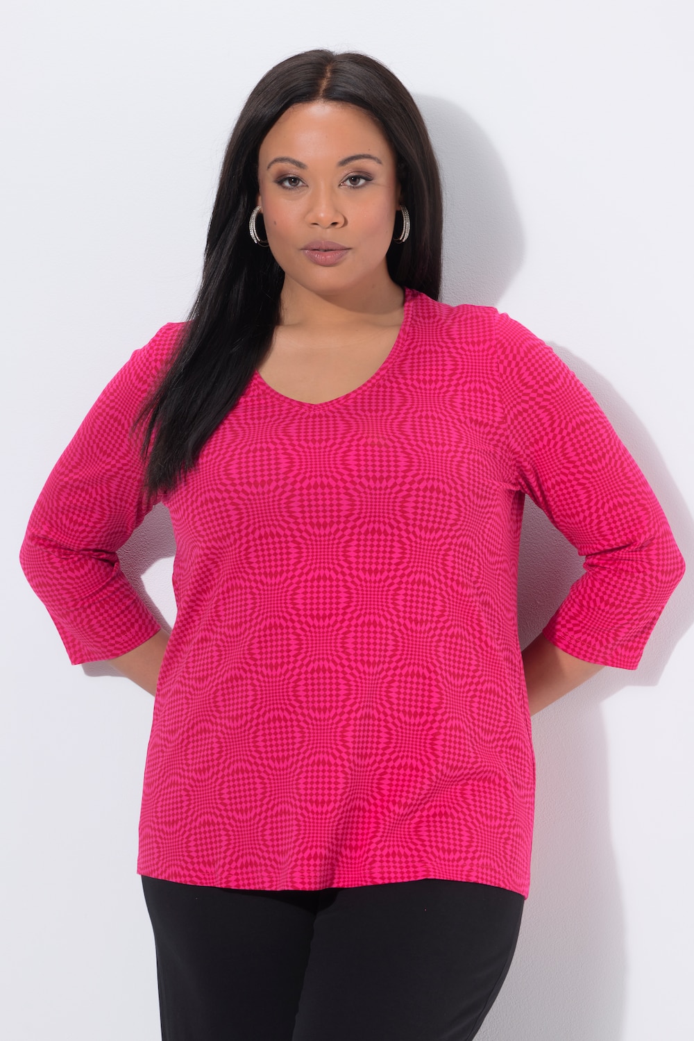 Longshirt, met patroon, A-lijn, V-hals, 3/4-mouwen