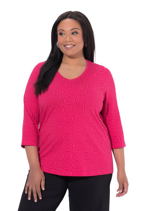 Dlouhé tričko, vzorované, A střih, výstřih do V, 3/4 rukávy