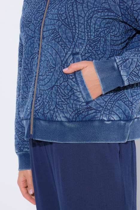 Stepp-Blouson, Indigo-Färbung, Stehkragen, Langarm