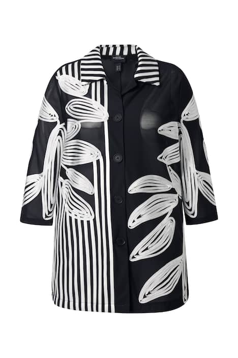 Síťovaná dlouhá halenka, výšivka, košilový límec, 3/4 rukáv