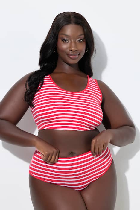 Midi kalhotky, 2-balení, biobavlna, pruhy / jednobarevné