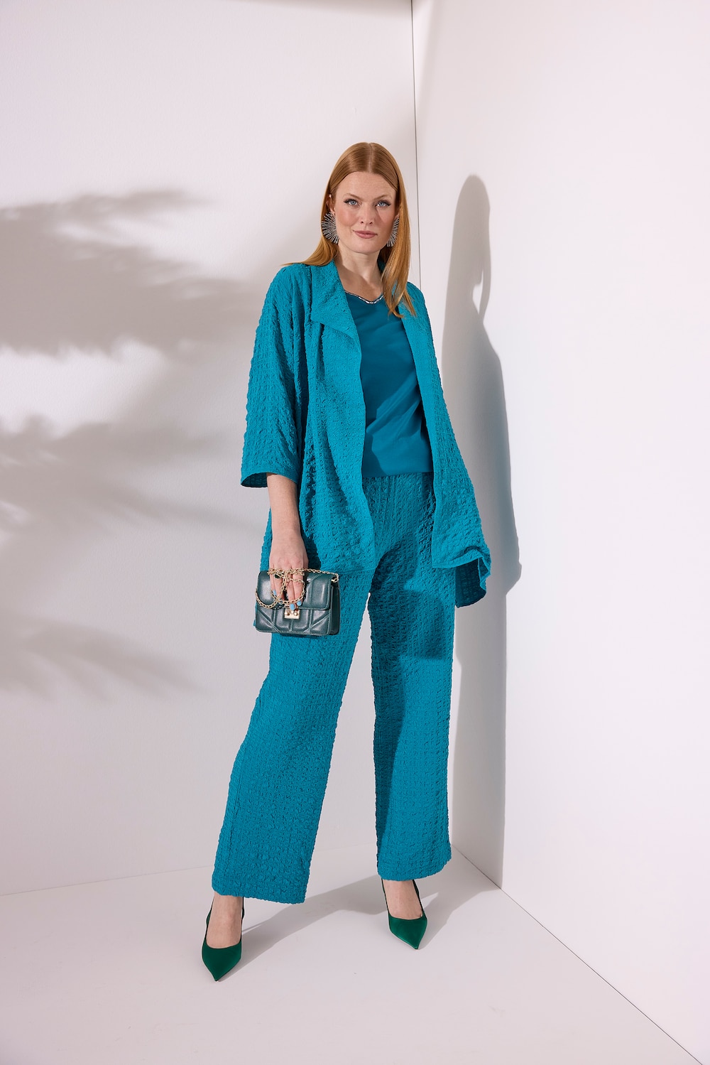 Stora storlekar Jacka i ullblandning, Dam, turkos, storlek: 46/48, Viskos/Polyester, Ulla Popken