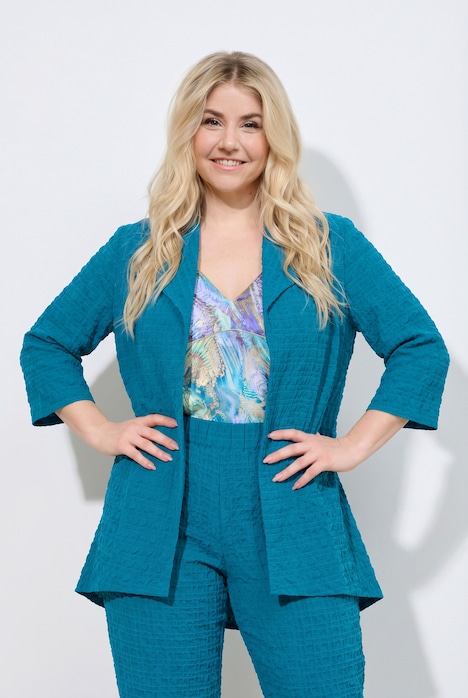 Veste col pelle à tarte et manches 3/4, coupe évasée, contient de la laine