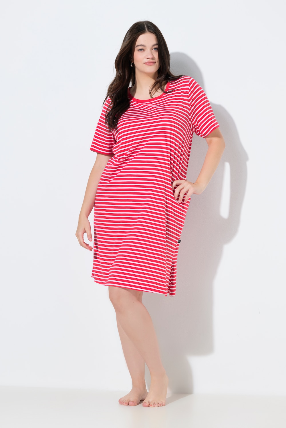 Bigshirt, striber, rund hals, korte ærmer, økologisk bomuld