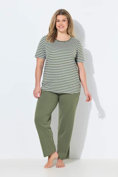 Pyjama, Ringel, Rundhals, Halbarm, Biobaumwolle