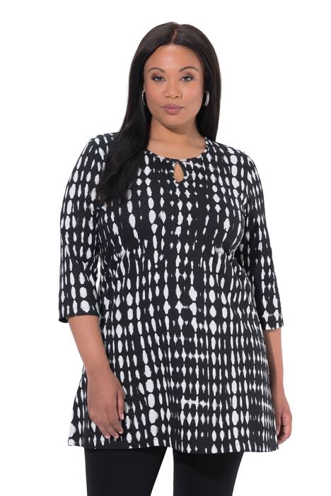 Dlouhé tričko, batikovaný vzor, rozparek, kulatý výstřih, 3/4 rukávy