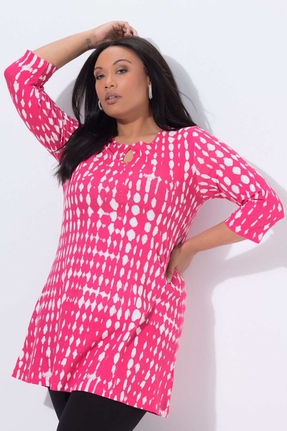 Longshirt, Batikmuster, Keyhole, Rundhals, 3/4-Arm