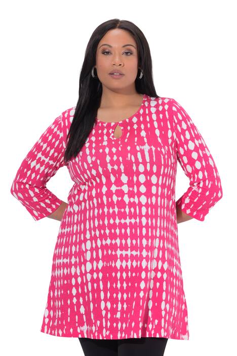 Dlouhé tričko, batikovaný vzor, rozparek, kulatý výstřih, 3/4 rukávy