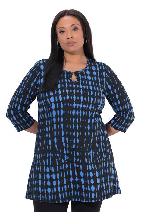 Dlouhé tričko, batikovaný vzor, rozparek, kulatý výstřih, 3/4 rukávy