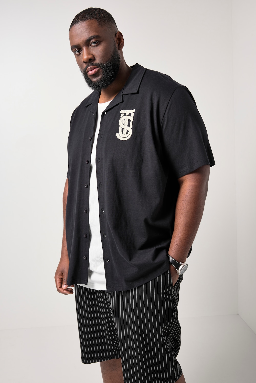 STHUGE, jersey overhemd, korte mouwen, Cubaanse fit, Cubaanse kraag, tot 8XL