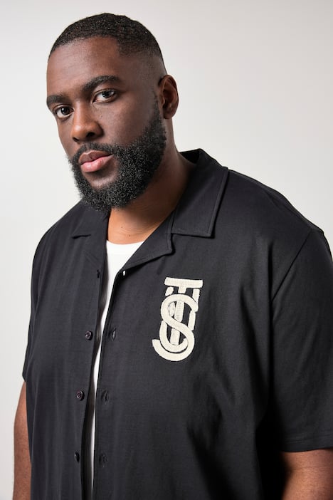 STHUGE, jersey overhemd, korte mouwen, Cubaanse fit, Cubaanse kraag, tot 8XL