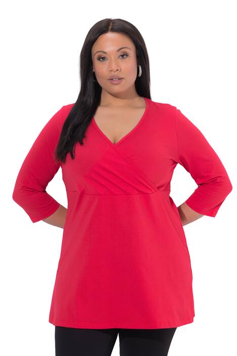 Dlouhé tričko, zavinovací vzhled, A střih, výstřih do V, 3/4 rukávy