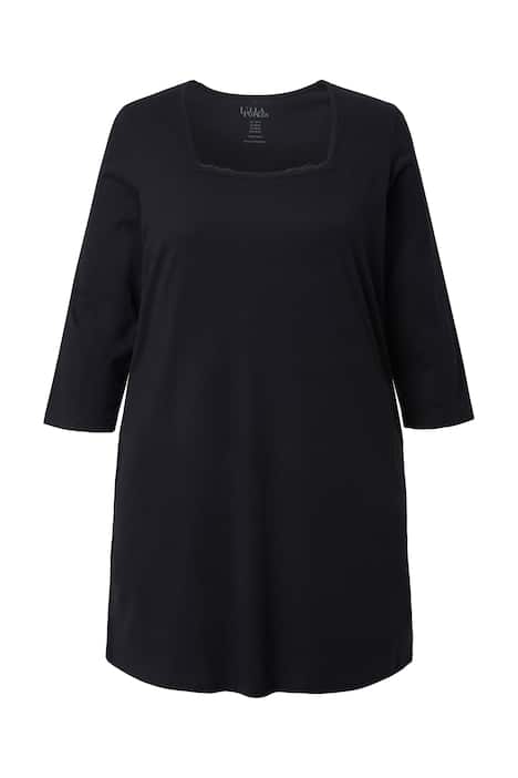 Dlouhé tričko, krajka, A střih, hranatý výstřih, 3/4 rukávy