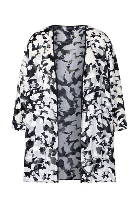 Bunda z šifonového materiálu s vypalovaným motivem, véčkový výstřih, 3/4 rukávy