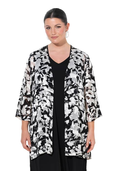 Bunda z šifonového materiálu s vypalovaným motivem, véčkový výstřih, 3/4 rukávy