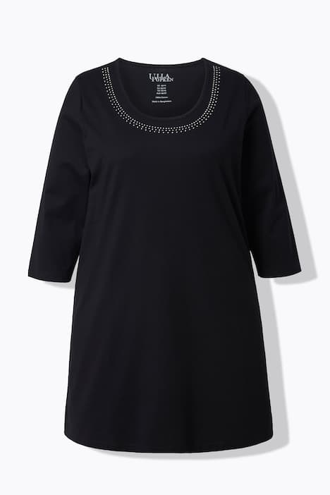 Longshirt, Nieten, A-Linie, Rundhals, 3/4-Arm