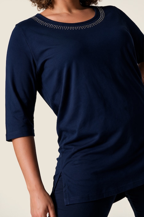 Longshirt, Nieten, A-Linie, Rundhals, 3/4-Arm