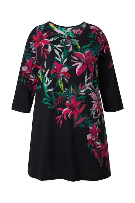 Dlouhé tričko, rozparek, A střih, kulatý výstřih, 3/4 rukávy