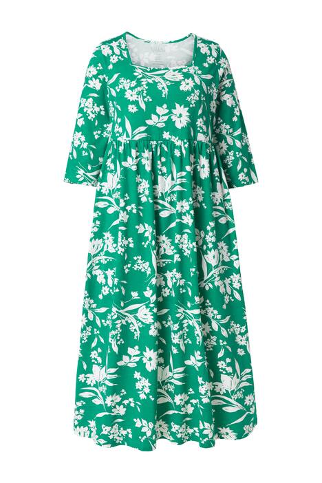 Žerzejové šaty, květy, A střih, hranatý výstřih, 3/4 rukávy