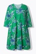 Jerseykleid, Blüten, A-Linie, V-Ausschnitt, 3/4-Arm