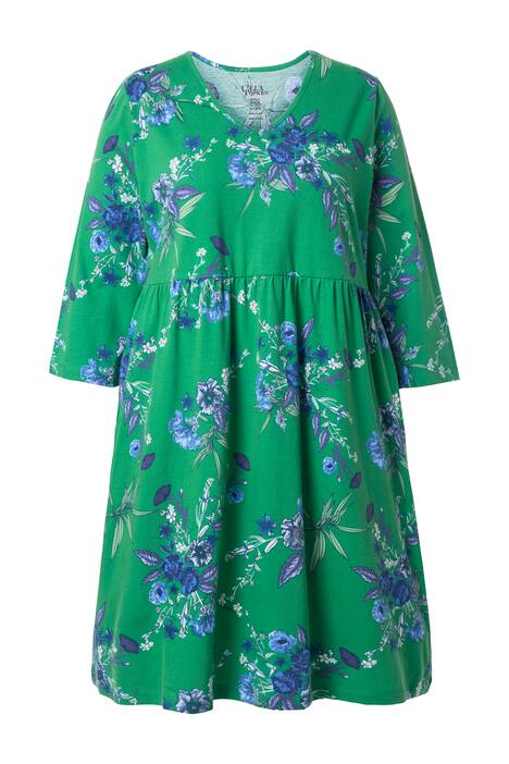 Žerzejové šaty, květy, A střih, výstřih do V, 3/4 rukávy