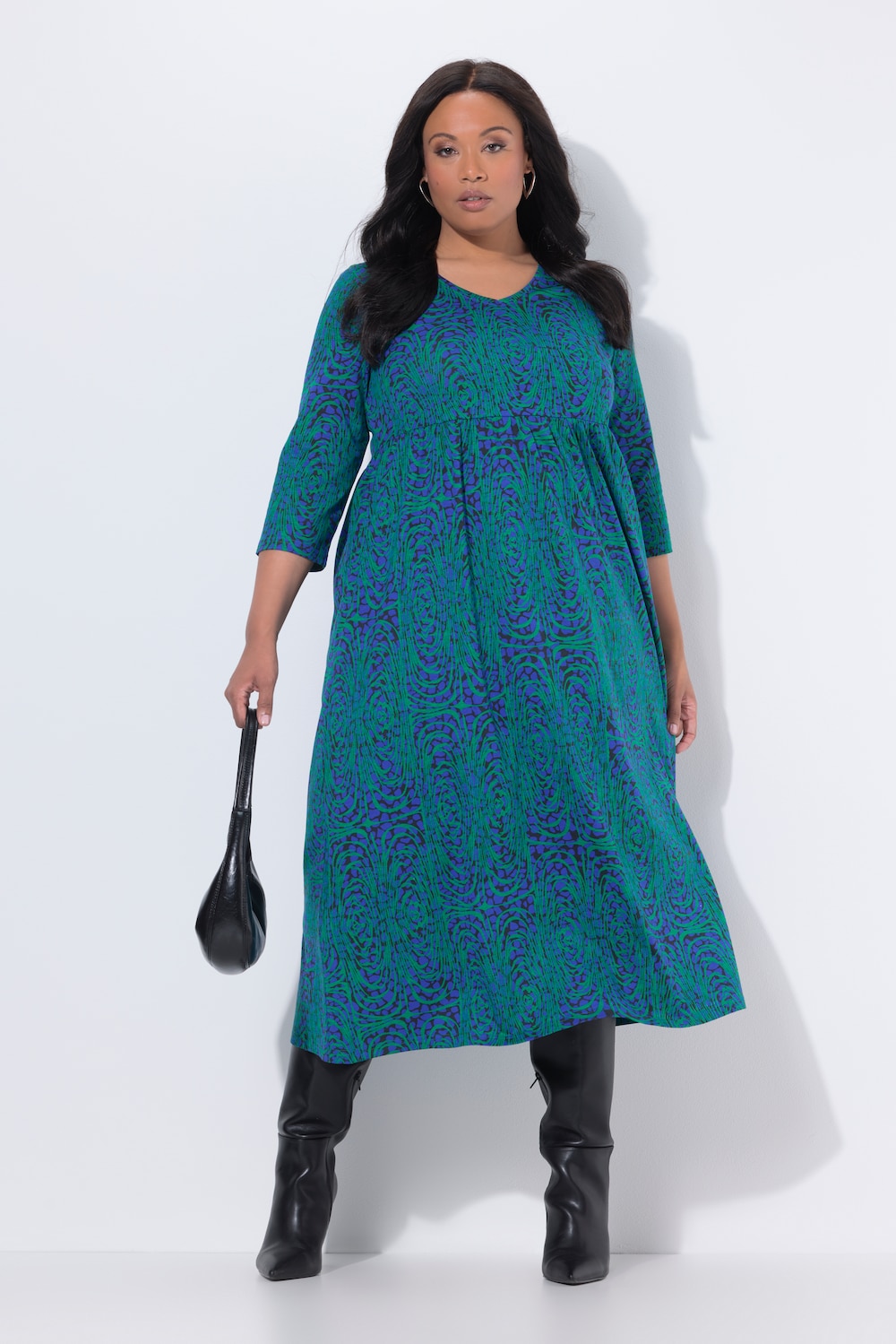 Maxi-jurk, dier, A-lijn, V-hals, 3/4-mouwen