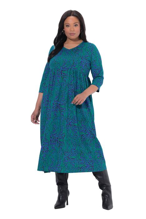 Maxi šaty, zvířecí vzor, A střih, výstřih do V, 3/4 rukávy