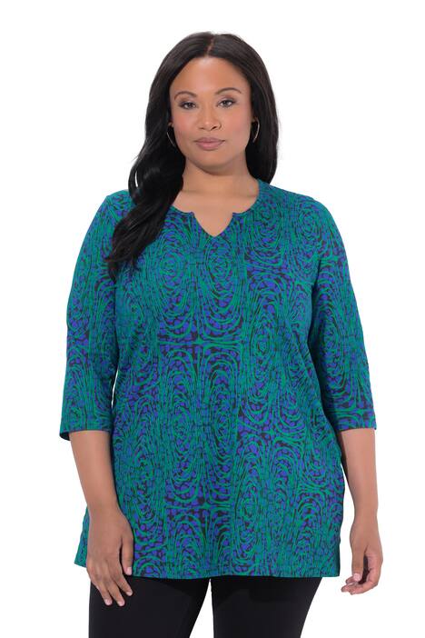 Dlouhé tričko, zvířecí vzor, A střih, tunikový výstřih, 3/4 rukávy