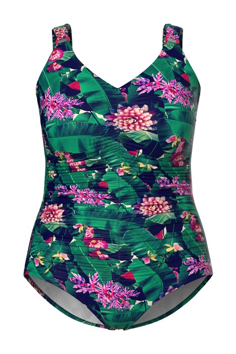 Plavky, květinový vzor, měkké košíčky, s nařasením, recyklovaný materiál