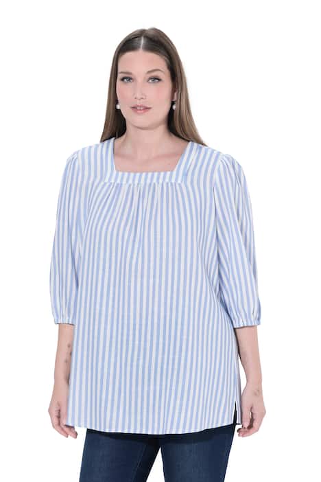 Halenka, pruhovaná, čtvercový výstřih, 3/4 rukávy, lněná směs