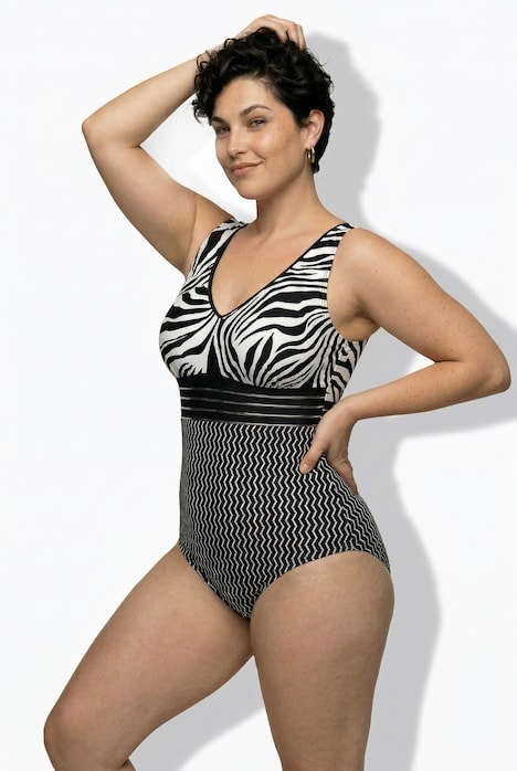 Badeanzug, Tigermuster, Softcups, Zierband