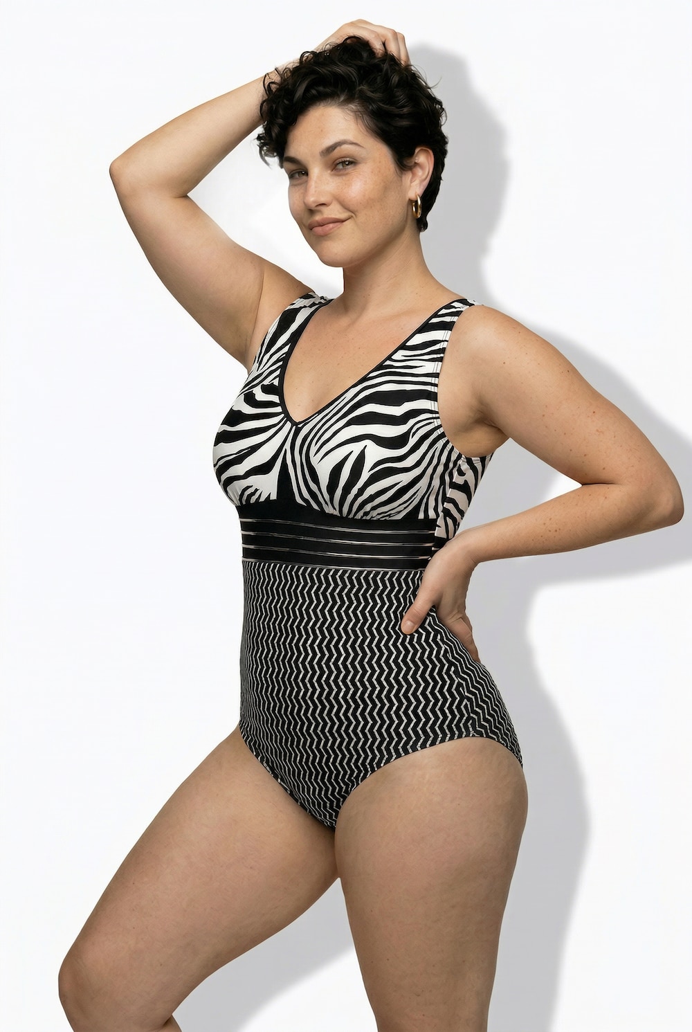 Badeanzug, Tigermuster, Softcups, Zierband