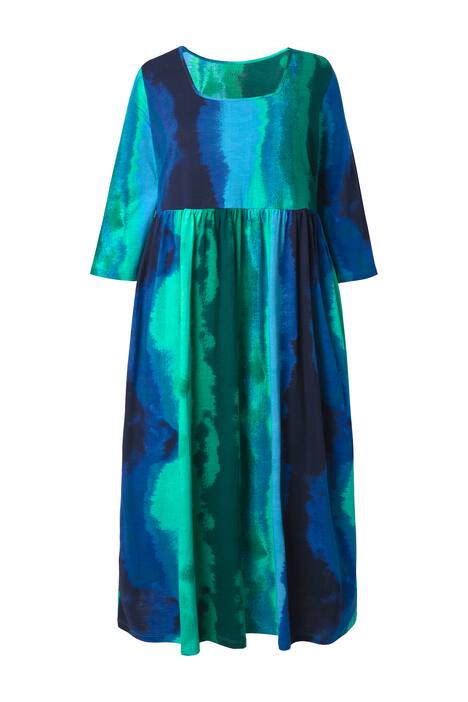 Maxi šaty, batikovaný vzor, A střih, hranatý výstřih, 3/4 rukávy