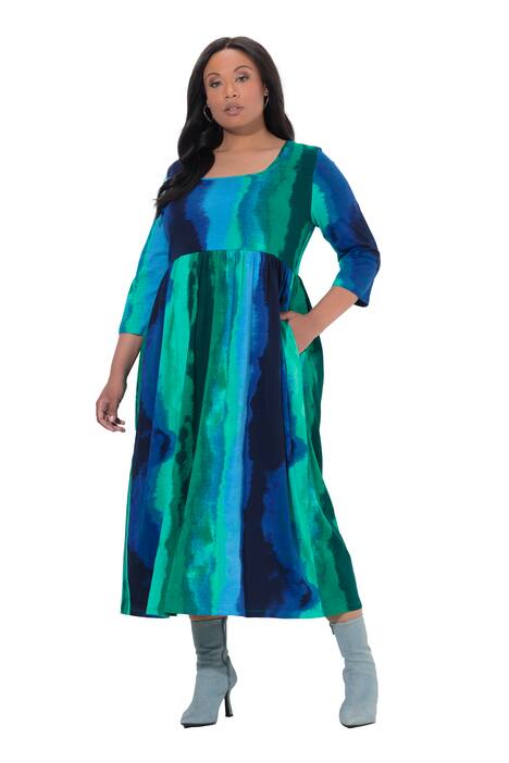 Maxi šaty, batikovaný vzor, A střih, hranatý výstřih, 3/4 rukávy