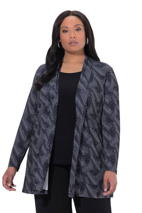 Žerzejová bunda, grafický vzor, šálový límec, dlouhé rukávy