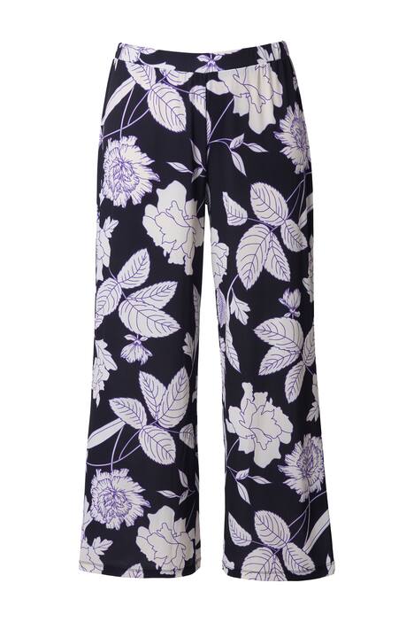 Žerzejové kalhoty, potisk, široké nohavice, elastický pas