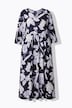Maxikleid, Blüten, A-Linie, Rundhals, 3/4-Arm