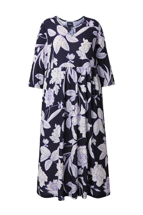 Maxi šaty, květy, A střih, kulatý výstřih, 3/4 rukávy