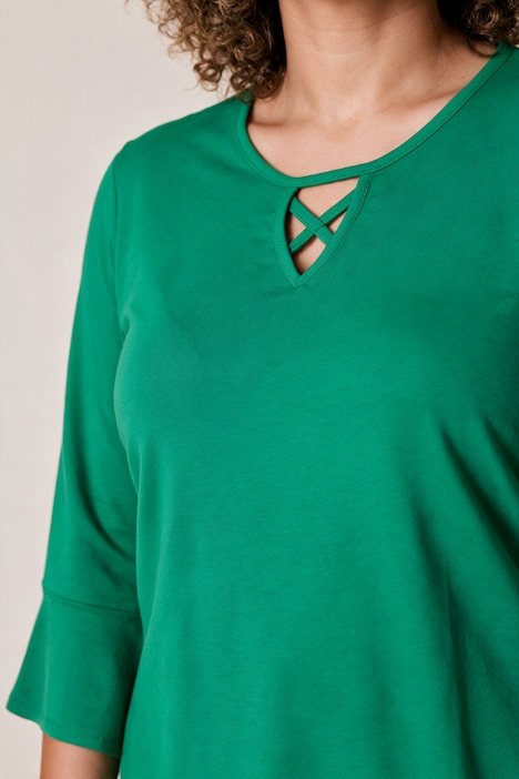 Longshirt, Zierbänder, A-Linie, Tunika-Ausschnitt, 3/4-Arm