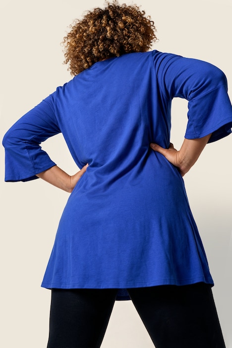 Longshirt, Zierbänder, A-Linie, Tunika-Ausschnitt, 3/4-Arm